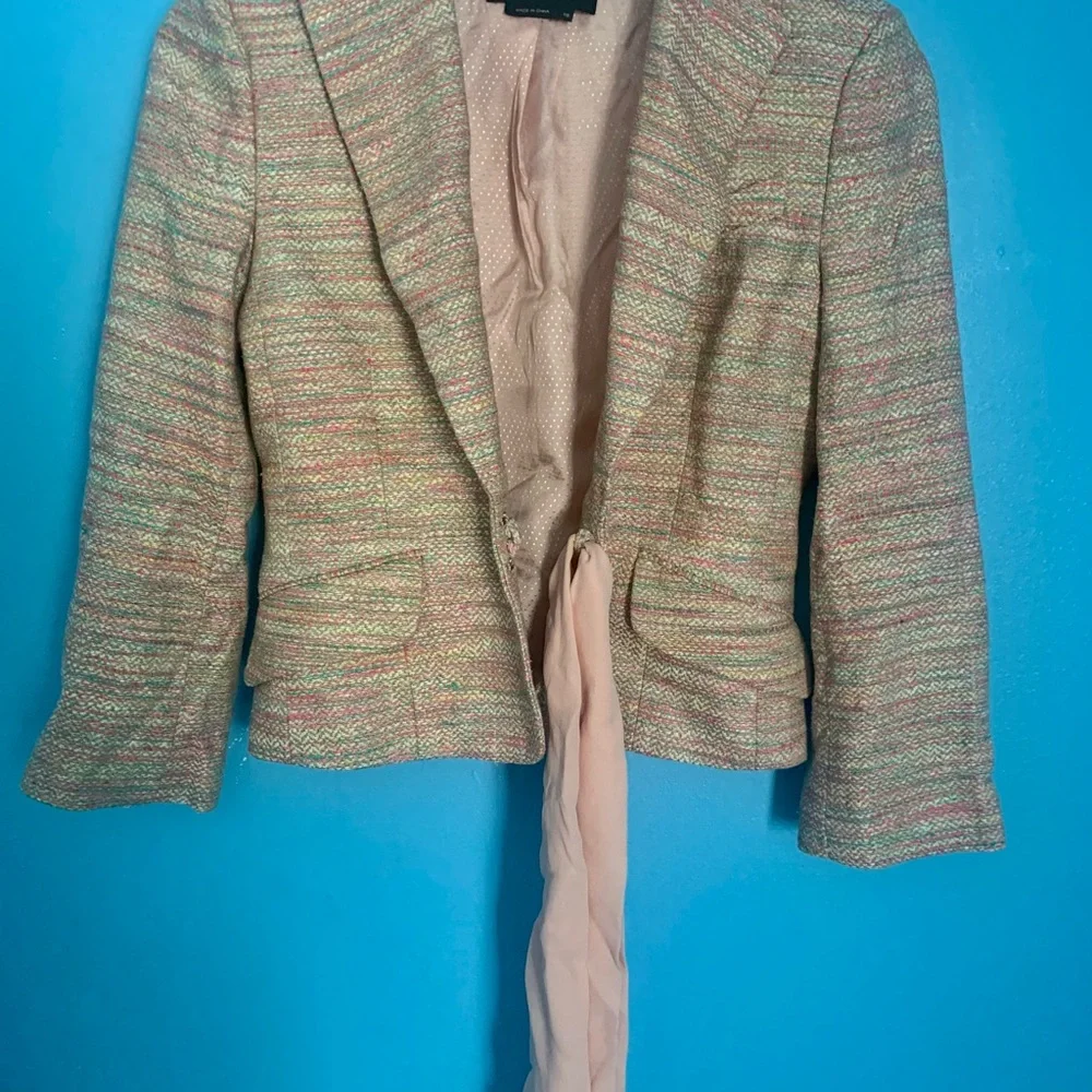 BCBG Maxazaria Pink Silk Tweed Silk Tie Blazer Size XS